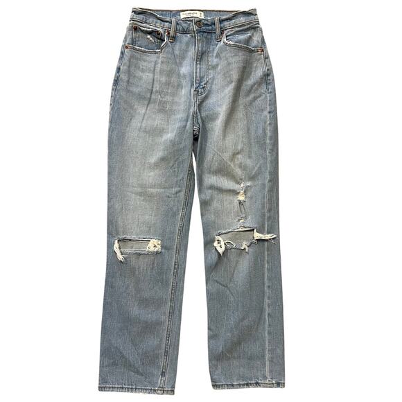 Abercrombie & Fitch Ankle Straight Ultra High Rise Light Wash Distressed Jeans 2 - Picture 1 of 5